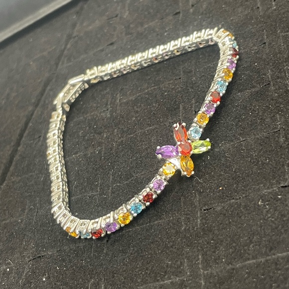 New 7.5" marquise garnet another gust and other gems sterling silver bracelet - Picture 1 of 9